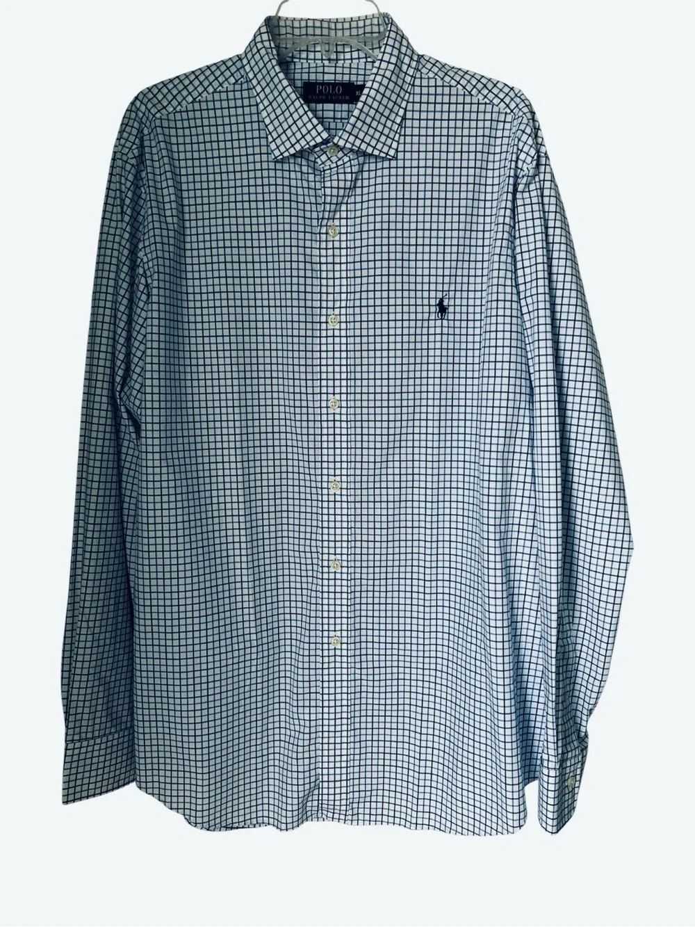 Polo Ralph Lauren XL Blue White Check Button Down Shirt Custom Fit 100% Cotton